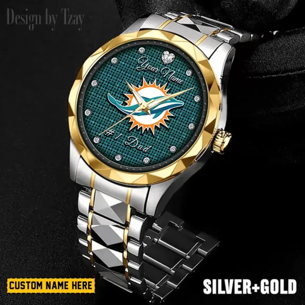 Miami Dolphins #1 Dad Father's Day Gift Stainless Steel Fashion Business Watch ANZDMW214