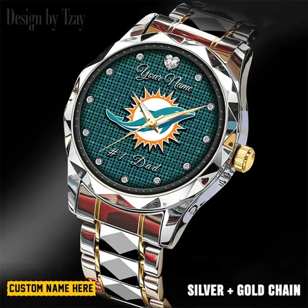 Miami Dolphins #1 Dad Father's Day Gift Stainless Steel Fashion Business Watch ANZDMW214 - Image 5