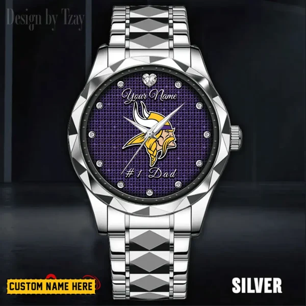 Minnesota Vikings #1 Dad Father's Day Gift Stainless Steel Fashion Business Watch ANZDMW215 - Image 2