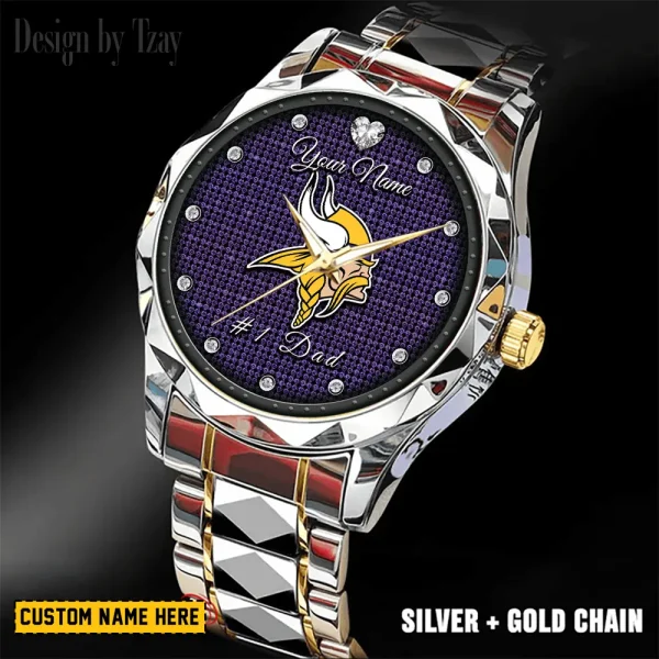 Minnesota Vikings #1 Dad Father's Day Gift Stainless Steel Fashion Business Watch ANZDMW215 - Image 3