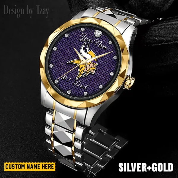 Minnesota Vikings #1 Dad Father's Day Gift Stainless Steel Fashion Business Watch ANZDMW215