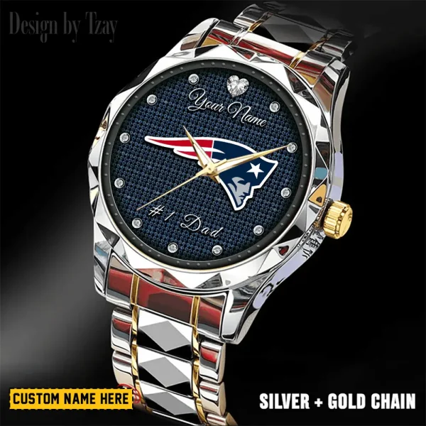 New England Patriots #1 Dad Father's Day Gift Stainless Steel Fashion Business Watch ANZDMW216 - Image 5