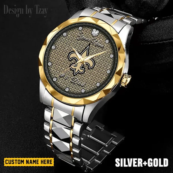 New Orleans Saints #1 Dad Father's Day Gift Stainless Steel Fashion Business Watch ANZDMW217