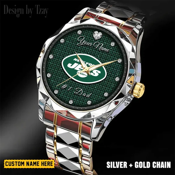 New York Jets #1 Dad Father's Day Gift Stainless Steel Fashion Business Watch ANZDMW219 - Image 4