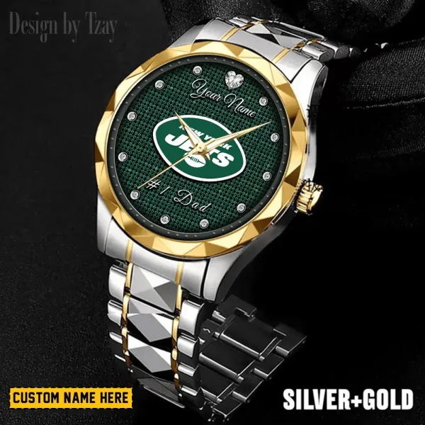 New York Jets #1 Dad Father's Day Gift Stainless Steel Fashion Business Watch ANZDMW219