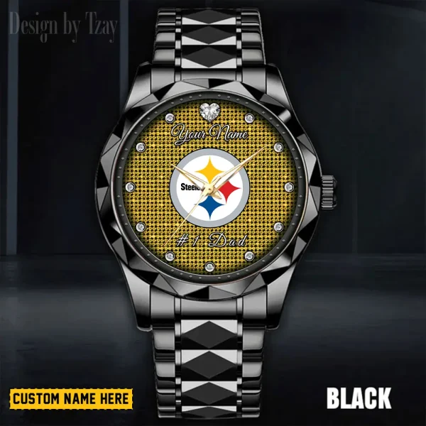 Pittsburgh Steelers #1 Dad Father's Day Gift Stainless Steel Fashion Business Watch ANZDMW221 - Image 3