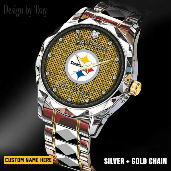 Pittsburgh Steelers #1 Dad Father's Day Gift Stainless Steel Fashion Business Watch ANZDMW221 - Image 5
