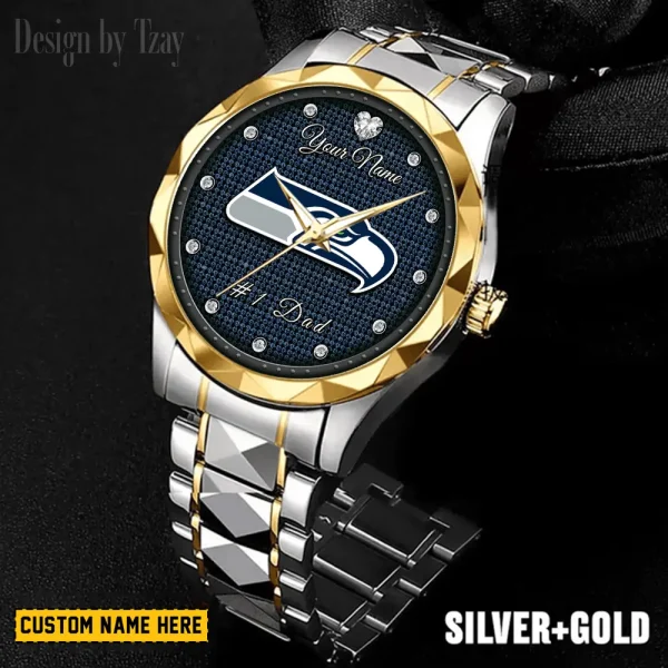 Seattle Seahawks #1 Dad Father's Day Gift Stainless Steel Fashion Business Watch ANZDMW223