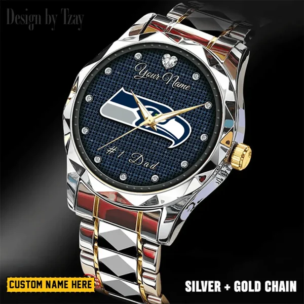 Seattle Seahawks #1 Dad Father's Day Gift Stainless Steel Fashion Business Watch ANZDMW223 - Image 5