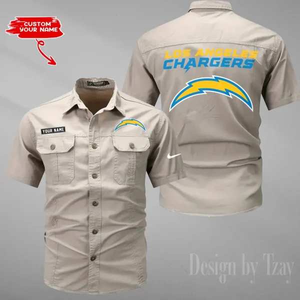 Los Angeles Chargers 2025 Summer Hot Sale Men's Short Sleeve Cotton Shirts Fashion Loose Breathable Tops ANZMSSWS082 - Image 2