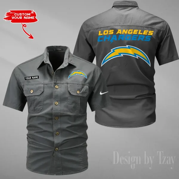 Los Angeles Chargers 2025 Summer Hot Sale Men's Short Sleeve Cotton Shirts Fashion Loose Breathable Tops ANZMSSWS082 - Image 3