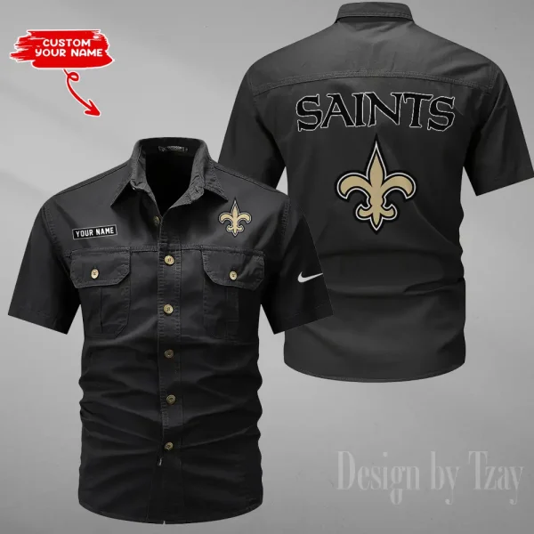 New Orleans Saints 2025 Summer Hot Sale Men's Short Sleeve Cotton Shirts Fashion Loose Breathable Tops ANZMSSWS087