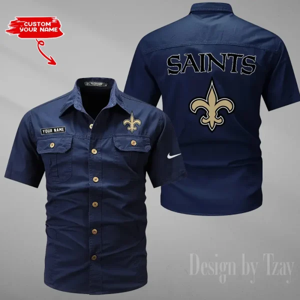 New Orleans Saints 2025 Summer Hot Sale Men's Short Sleeve Cotton Shirts Fashion Loose Breathable Tops ANZMSSWS087 - Image 2