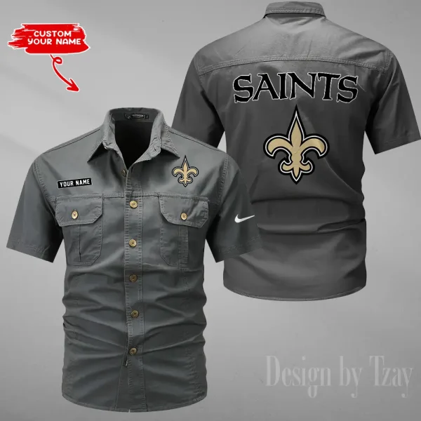 New Orleans Saints 2025 Summer Hot Sale Men's Short Sleeve Cotton Shirts Fashion Loose Breathable Tops ANZMSSWS087 - Image 5