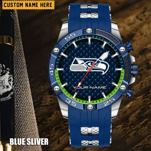 Seattle Seahawks Mens Silicone Waterproof Date Fashion WristWatch ANZSSFWW094 - Image 3