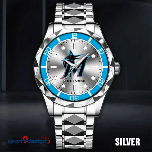 Miami Marlins MLB Men Watch Classic Business Calendar Week Stainless Steel Waterproof MTTDMW337