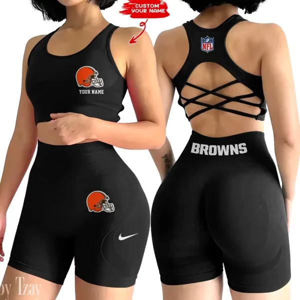Cleveland Browns High-Waist Fitness Set Women's Butt Lifting Yoga Clothes ANZ2PWSYS008 - Image 2