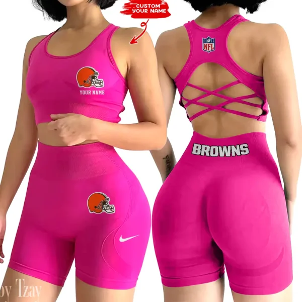 Cleveland Browns High-Waist Fitness Set Women's Butt Lifting Yoga Clothes ANZ2PWSYS008 - Image 3