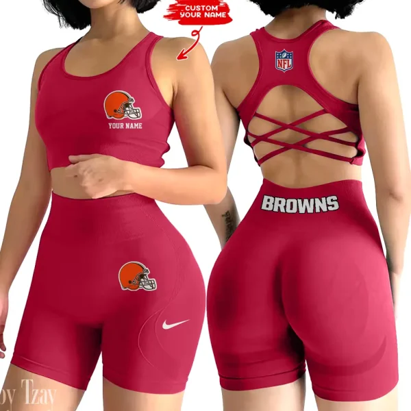 Cleveland Browns High-Waist Fitness Set Women's Butt Lifting Yoga Clothes ANZ2PWSYS008 - Image 5
