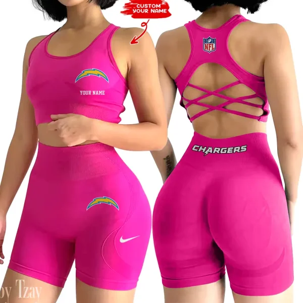 Los Angeles Chargers High-Waist Fitness Set Women's Butt Lifting Yoga Clothes ANZ2PWSYS018