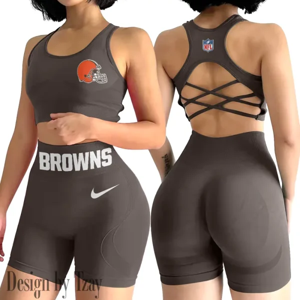 Cleveland Browns High-Waist Fitness Set Women's Butt Lifting Yoga Clothes ANZ2PWSYS040 - Image 5