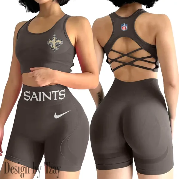 New Orleans Saints High-Waist Fitness Set Women's Butt Lifting Yoga Clothes ANZ2PWSYS055 - Image 2