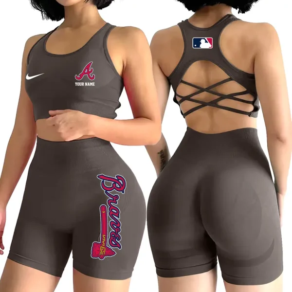 Atlanta Braves MLB High-Waist Fitness Set Women's Butt Lifting Yoga Clothes ANZ2PWSYS066 - Image 2