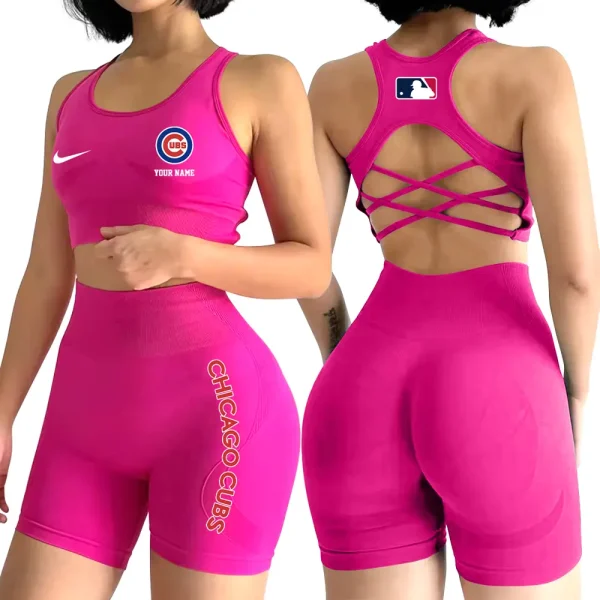 Chicago Cubs MLB High-Waist Fitness Set Women's Butt Lifting Yoga Clothes ANZ2PWSYS069 - Image 2