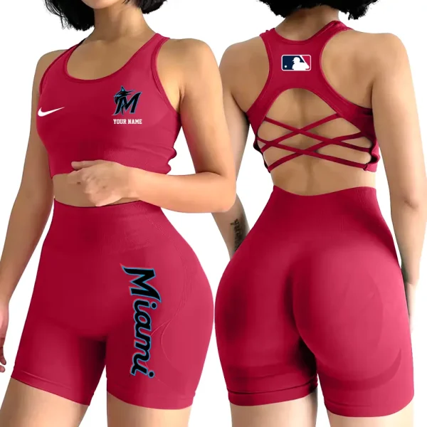 Miami Marlins MLB High-Waist Fitness Set Women's Butt Lifting Yoga Clothes ANZ2PWSYS079 - Image 4