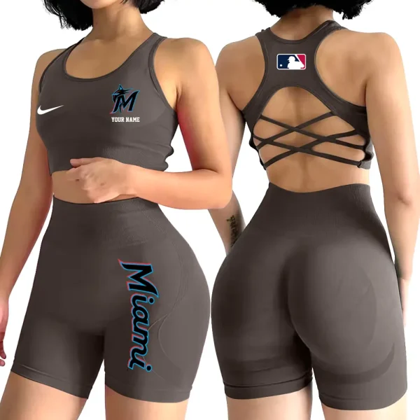 Miami Marlins MLB High-Waist Fitness Set Women's Butt Lifting Yoga Clothes ANZ2PWSYS079 - Image 6