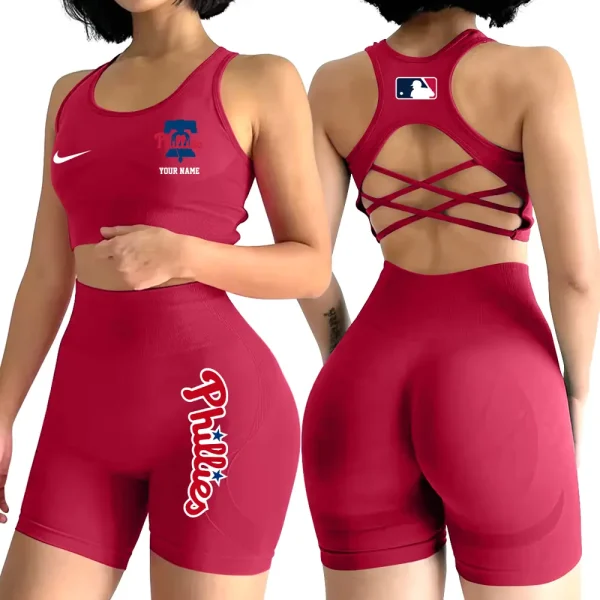 Philadelphia Phillies MLB High-Waist Fitness Set Women's Butt Lifting Yoga Clothes ANZ2PWSYS085