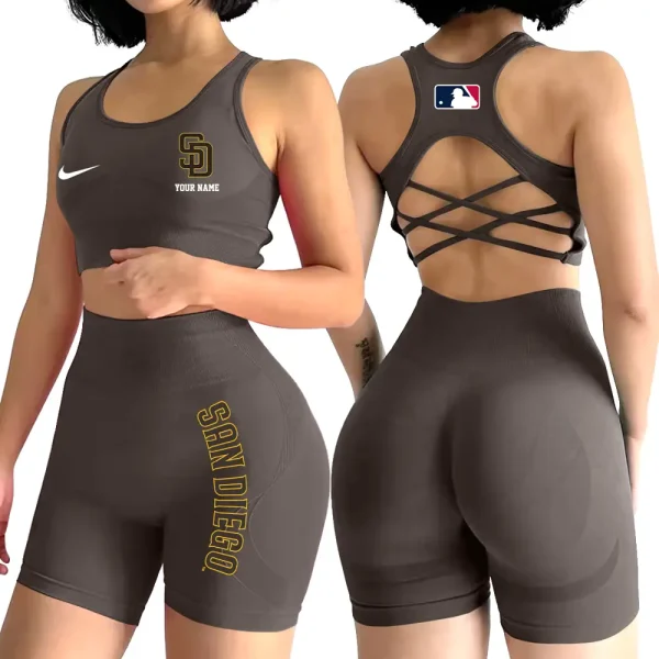 San Diego Padres MLB High-Waist Fitness Set Women's Butt Lifting Yoga Clothes ANZ2PWSYS087 - Image 5