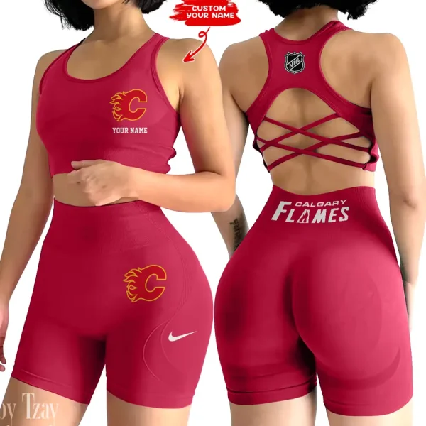 Calgary Flames NHL High-Waist Fitness Set Women's Butt Lifting Yoga Clothes ANZ2PWSYS098 - Image 3