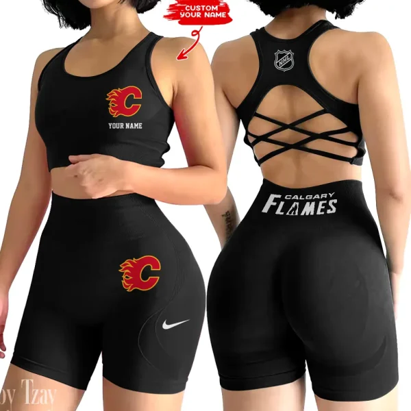 Calgary Flames NHL High-Waist Fitness Set Women's Butt Lifting Yoga Clothes ANZ2PWSYS098 - Image 6