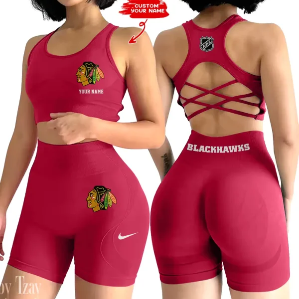 Chicago Blackhawks NHL High-Waist Fitness Set Women's Butt Lifting Yoga Clothes ANZ2PWSYS100 - Image 3
