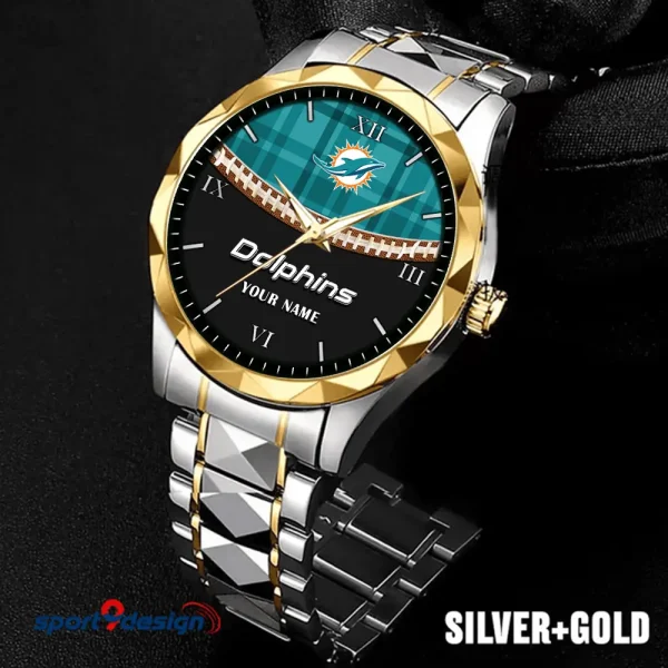 Miami Dolphins Men Watch Classic Business Calendar Week Stainless Steel Waterproof MTTDMW372