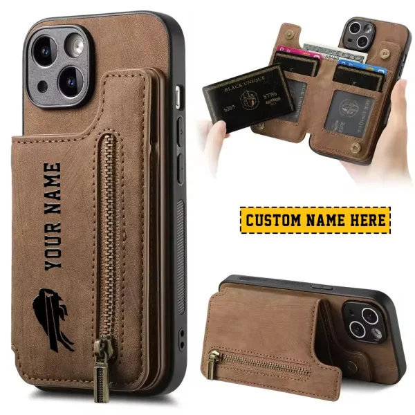 Buffalo Bills Leather Magnetic Card Solt Wallet Pocket With Holder Zipper Case ANZZCSWLC004