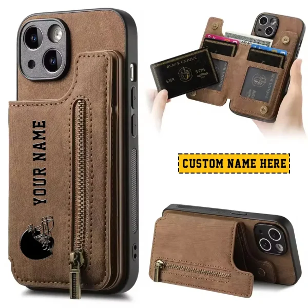 Cleveland Browns Leather Magnetic Card Solt Wallet Pocket With Holder Zipper Case ANZZCSWLC008