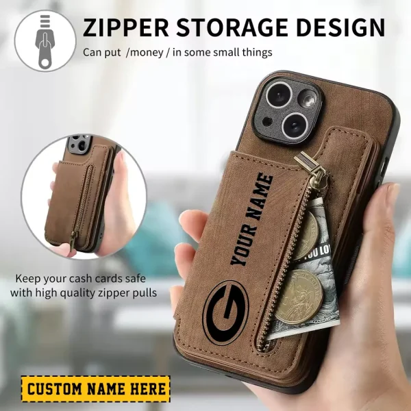 Green Bay Packers Leather Magnetic Card Solt Wallet Pocket With Holder Zipper Case ANZZCSWLC012 - Image 2