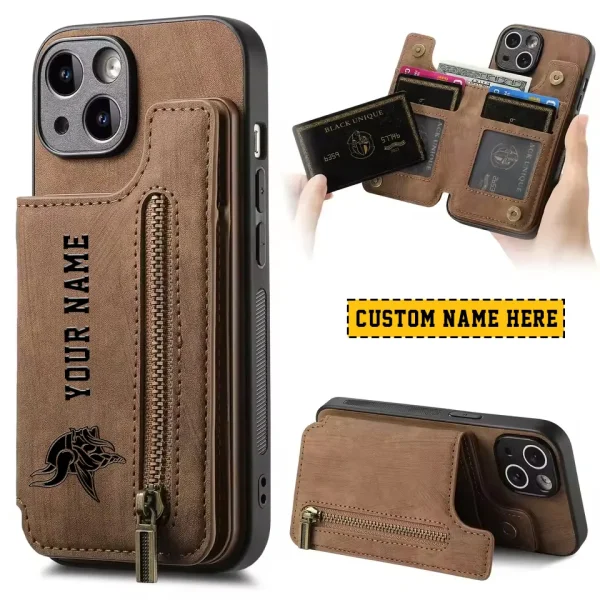 Minnesota Vikings Leather Magnetic Card Solt Wallet Pocket With Holder Zipper Case ANZZCSWLC021