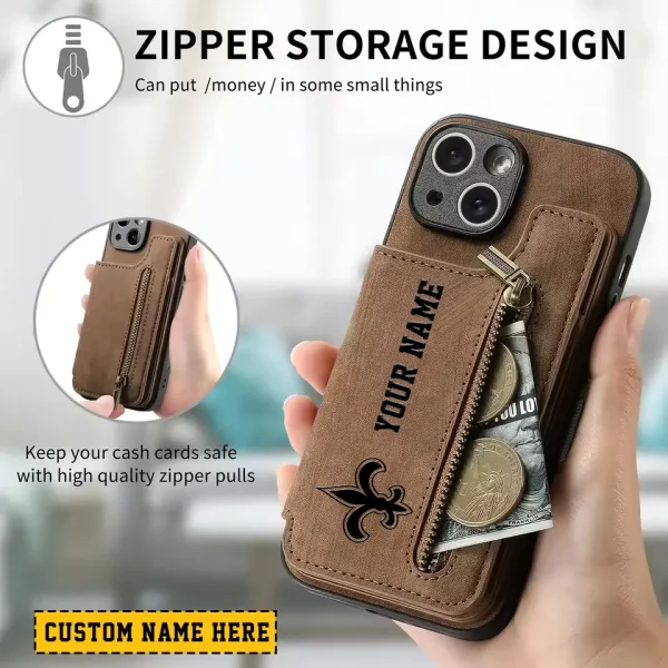 New Orleans Saints Leather Magnetic Card Solt Wallet Pocket With Holder Zipper Case ANZZCSWLC023 - Image 2