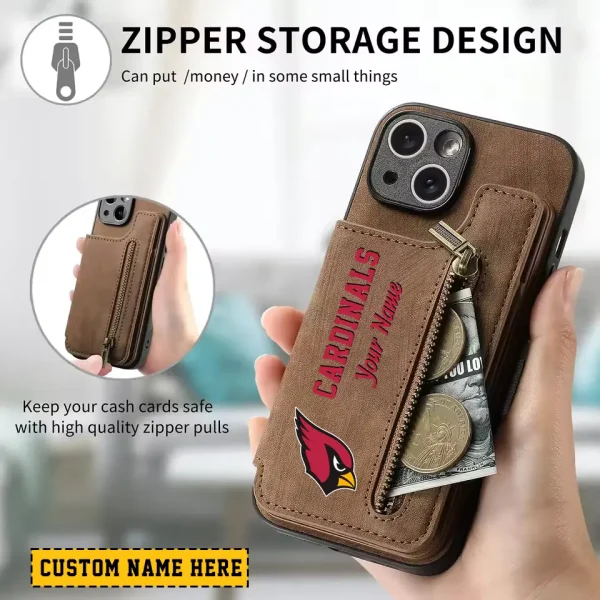 Arizona Cardinals Leather Magnetic Card Solt Wallet Pocket With Holder Zipper Case ANZZCSWLC033 - Image 2