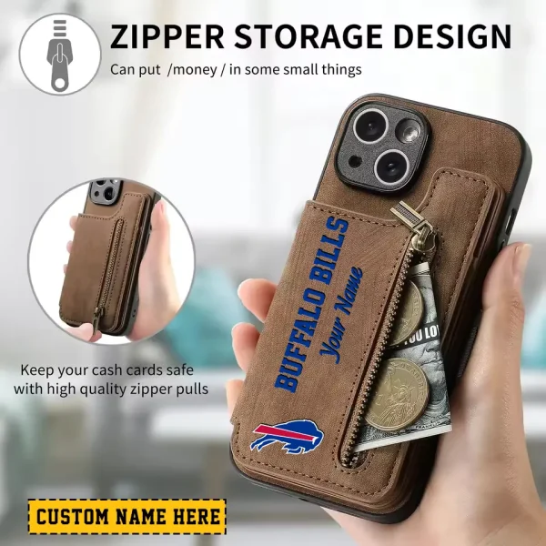 Buffalo Bills Leather Magnetic Card Solt Wallet Pocket With Holder Zipper Case ANZZCSWLC036 - Image 2