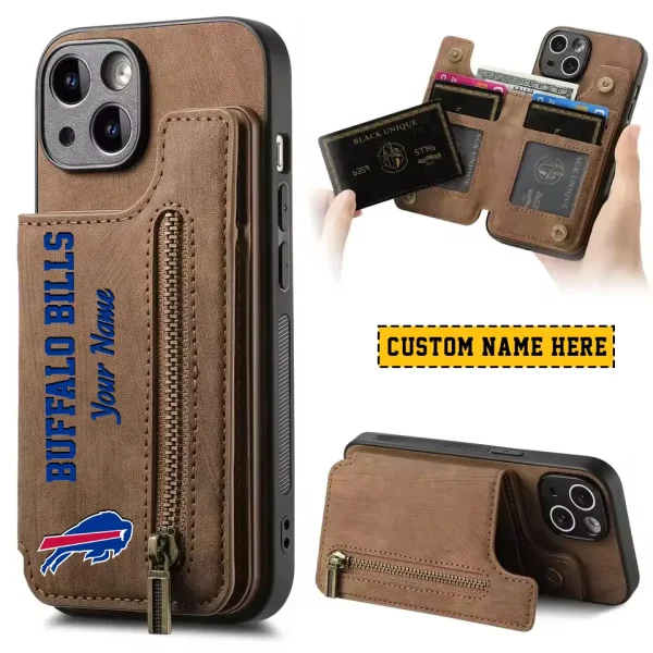 Buffalo Bills Leather Magnetic Card Solt Wallet Pocket With Holder Zipper Case ANZZCSWLC036