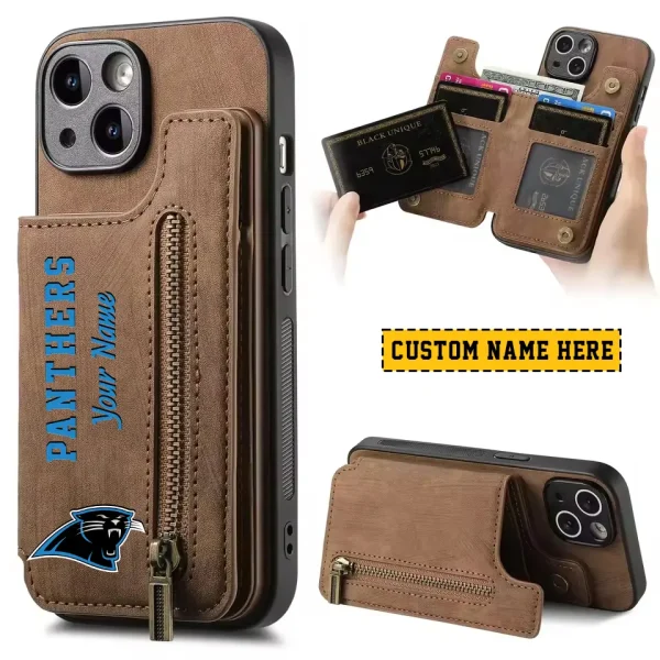 Carolina Panthers Leather Magnetic Card Solt Wallet Pocket With Holder Zipper Case ANZZCSWLC037