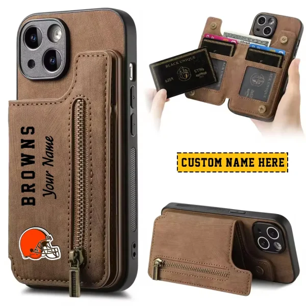 Cleveland Browns Leather Magnetic Card Solt Wallet Pocket With Holder Zipper Case ANZZCSWLC040