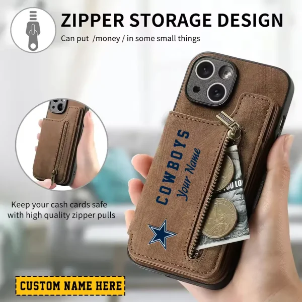 Dallas Cowboys Leather Magnetic Card Solt Wallet Pocket With Holder Zipper Case ANZZCSWLC041 - Image 2
