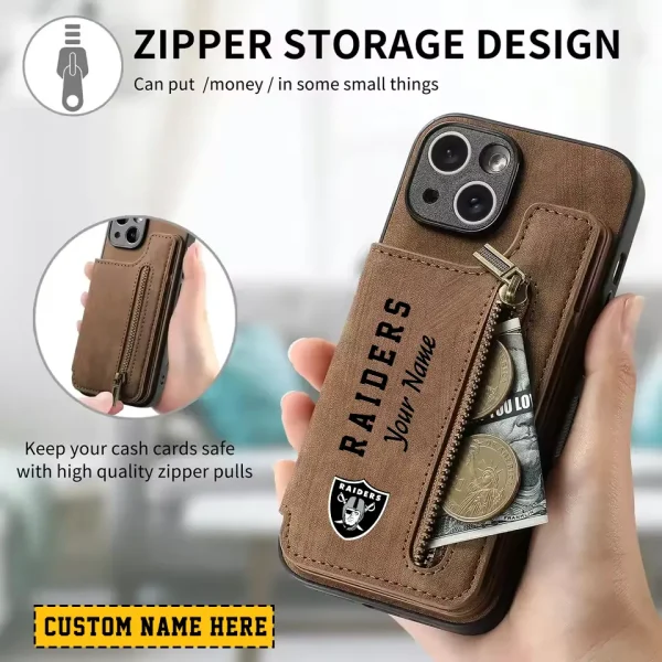 Las Vegas Raiders Leather Magnetic Card Solt Wallet Pocket With Holder Zipper Case ANZZCSWLC049 - Image 2