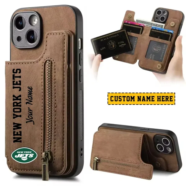 New York Jets Leather Magnetic Card Solt Wallet Pocket With Holder Zipper Case ANZZCSWLC057
