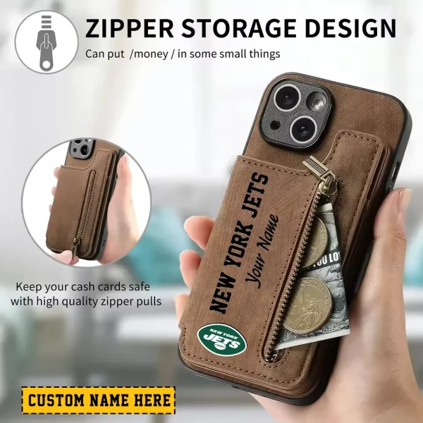 New York Jets Leather Magnetic Card Solt Wallet Pocket With Holder Zipper Case ANZZCSWLC057 - Image 2